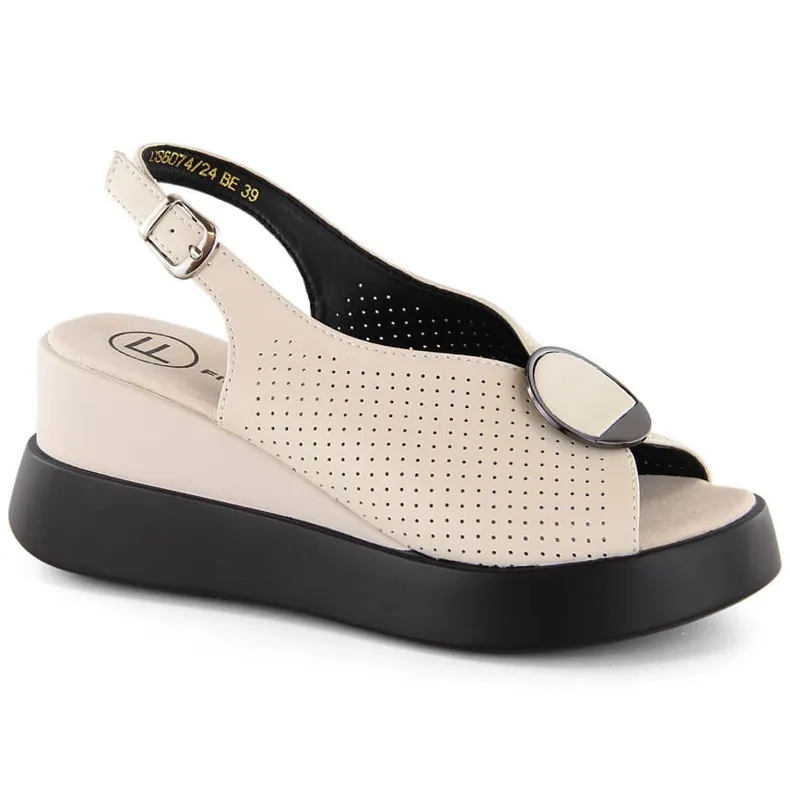 Beige lederen opengewerkte sleehaksandalen Filippo DS6074