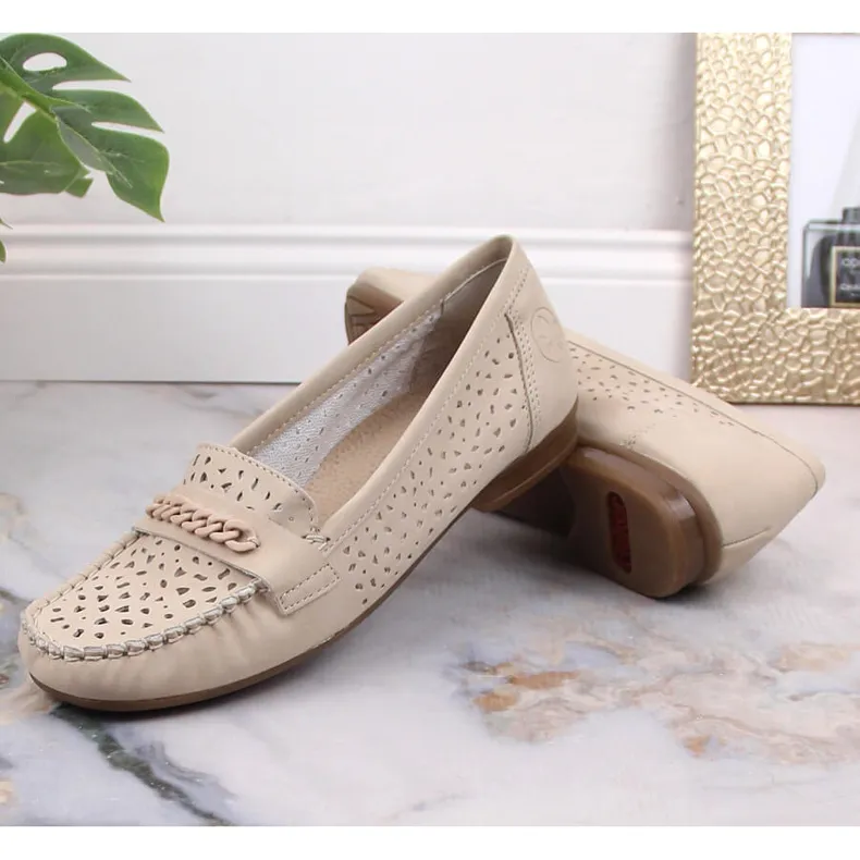 COMFORTABELE OPENGEWERKTE DAMESLOAFERS RIEKER 4006860 BEIGE