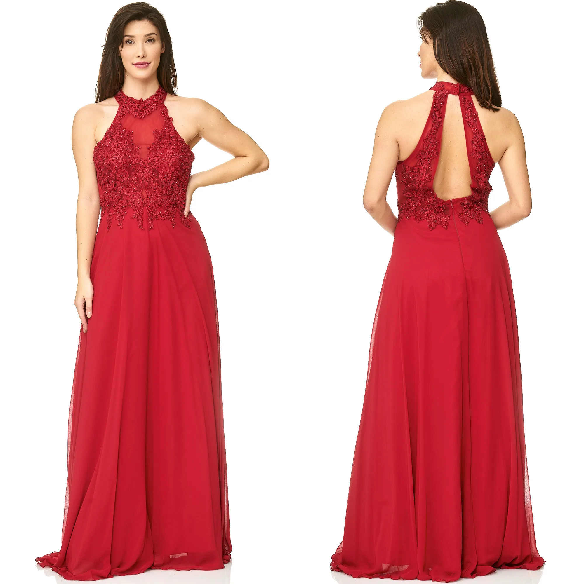GALAJURK BORDEAUXROOD RONDE HALS CHIFFON