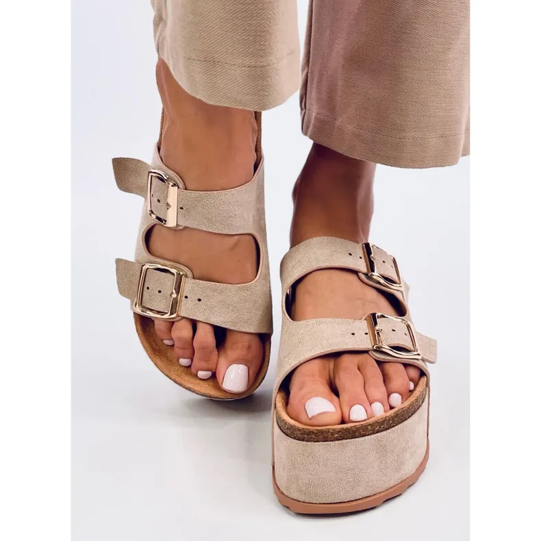 Galzai kaki kurken platformpantoffels beige
