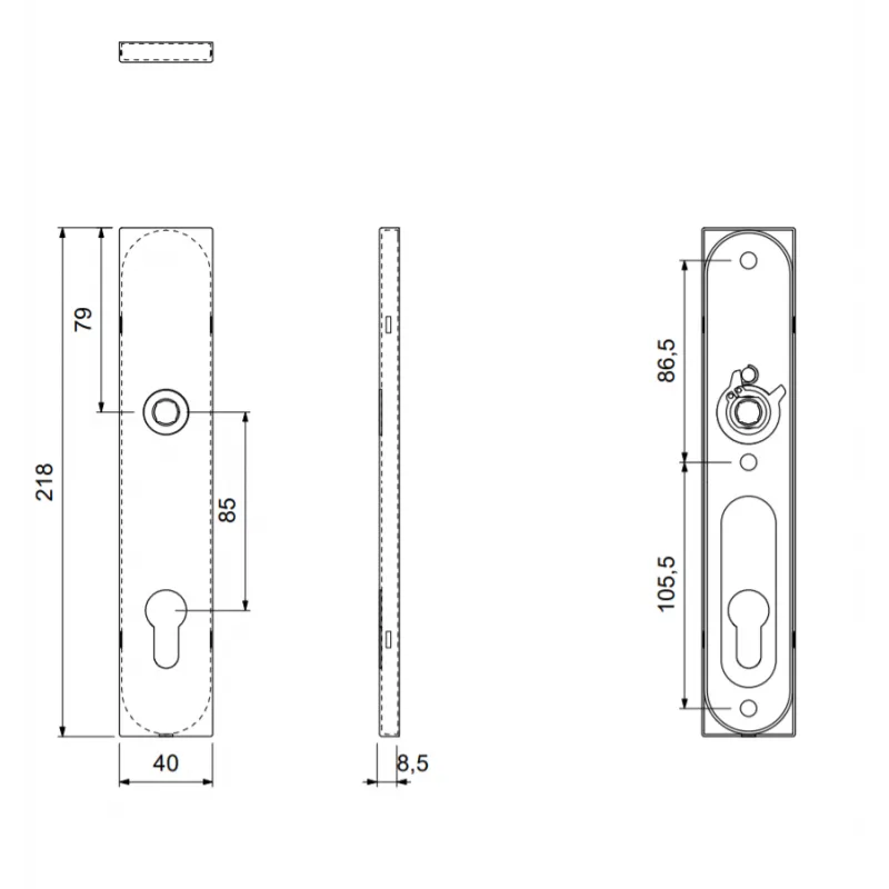 GATDEEL RECHTS LANGSCHILD RECHTHOEKIG 218X40X8.5MM PC85  RVS GEBORSTELD