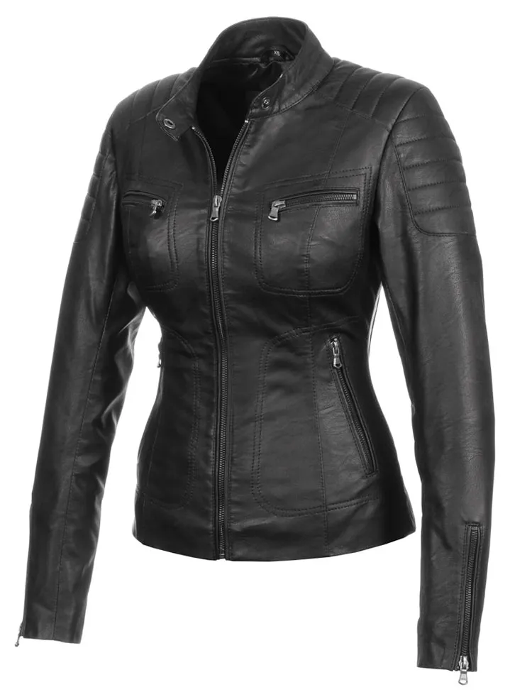Imitatie leren dames jas zwart Miami Versano