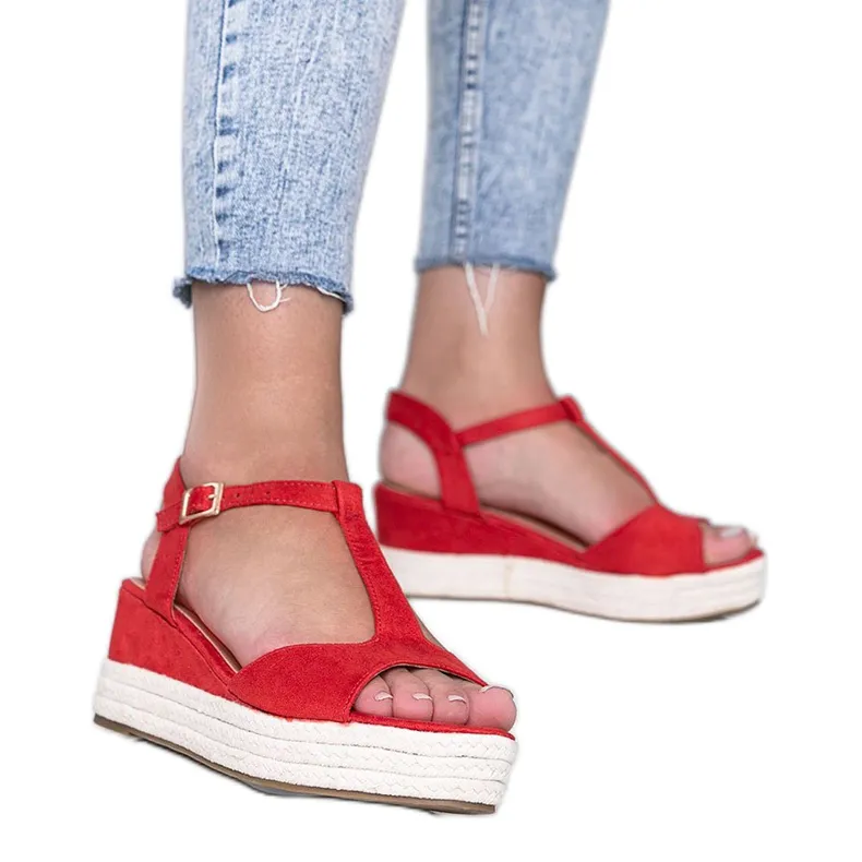 Kima's rode sandalen met sleehak rood