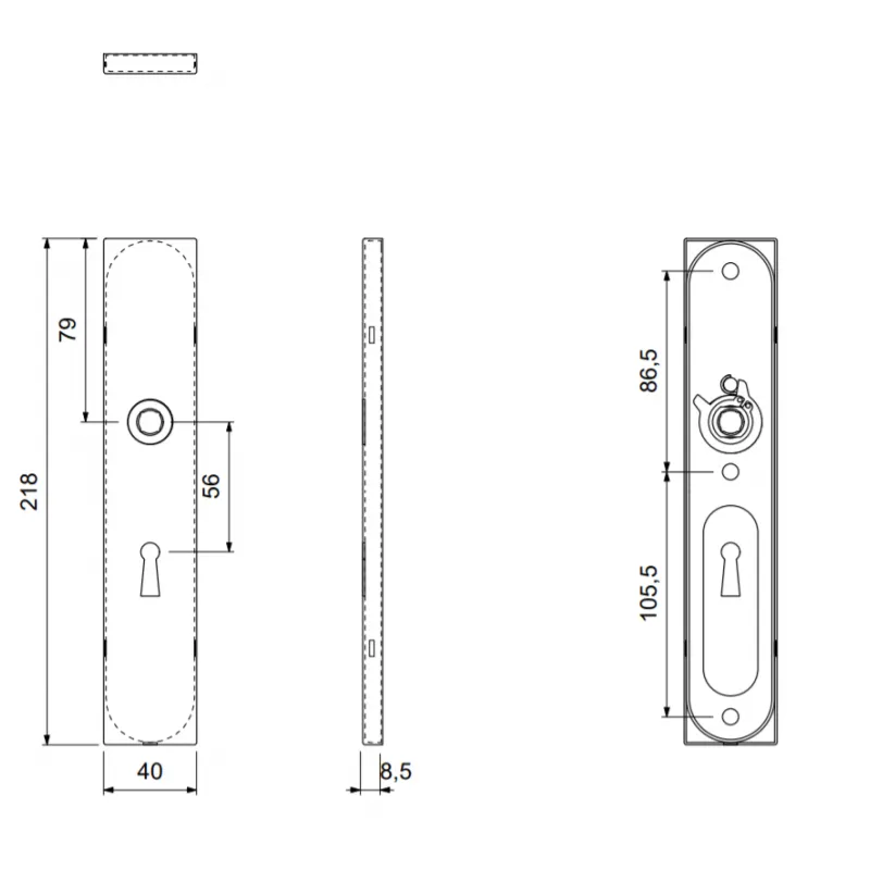 LANGSCHILD RECHTHOEKIG 218X40X8.5MM BB56  RVS GEBORSTELD  LINKSDRAAIEND