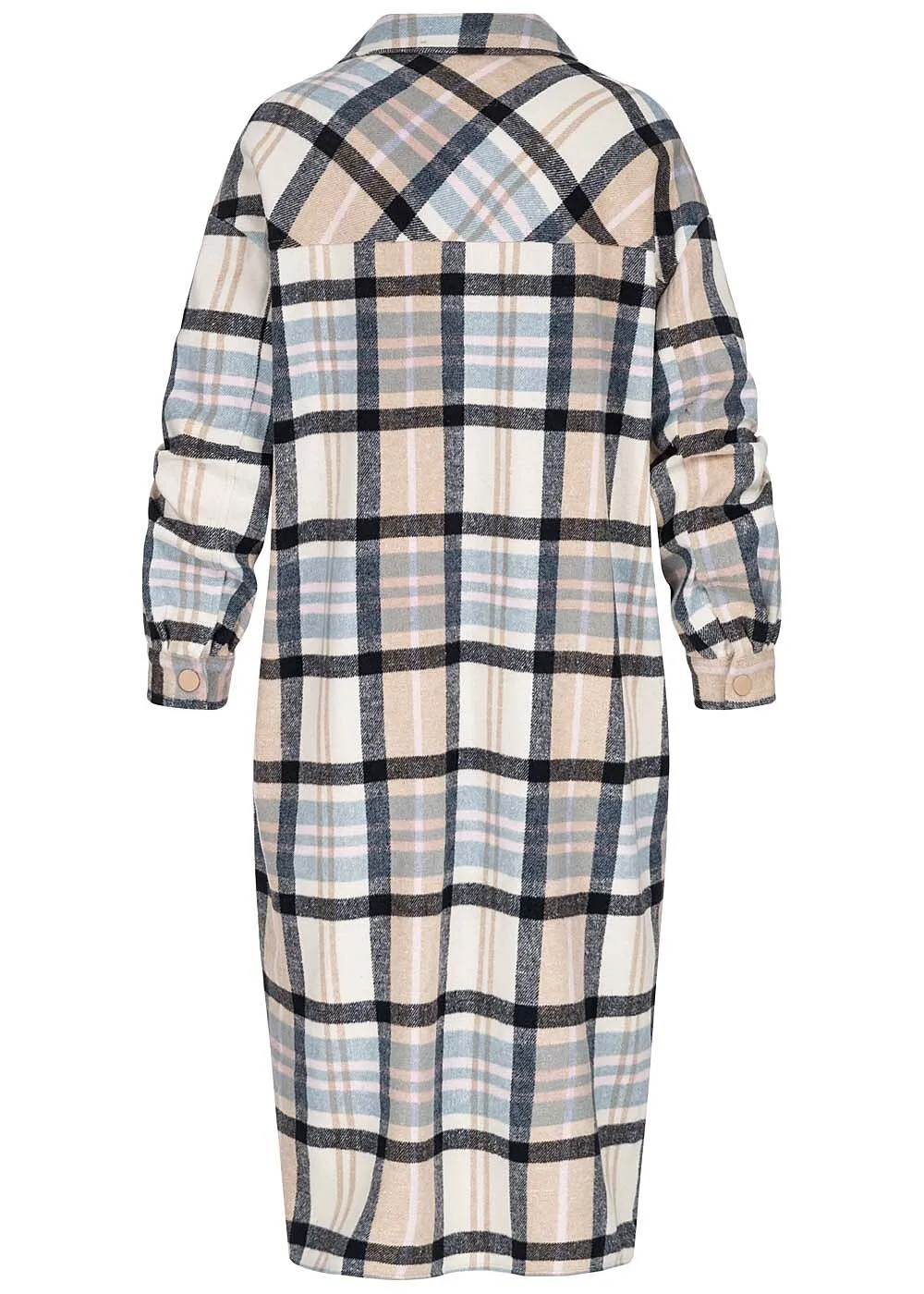 ONLY Dames Overhemd jas met 2 borstzakken geruit blauw beige