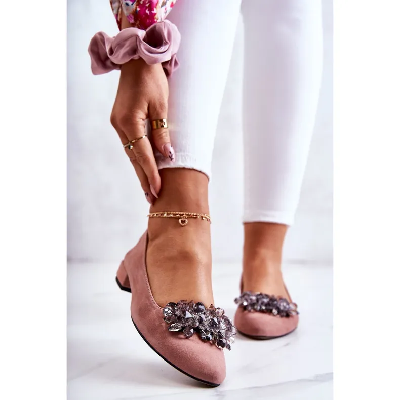 PA2 SUèDE BALLERINA'S MET ROZE LORETTADECORATIE