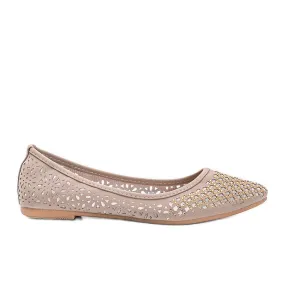 Porto Novo beige opengewerkte ballerina's