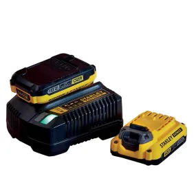 Stanley startpakker: 2x 18V 2.0Ah Lithium-ion accu's + 2A lader
