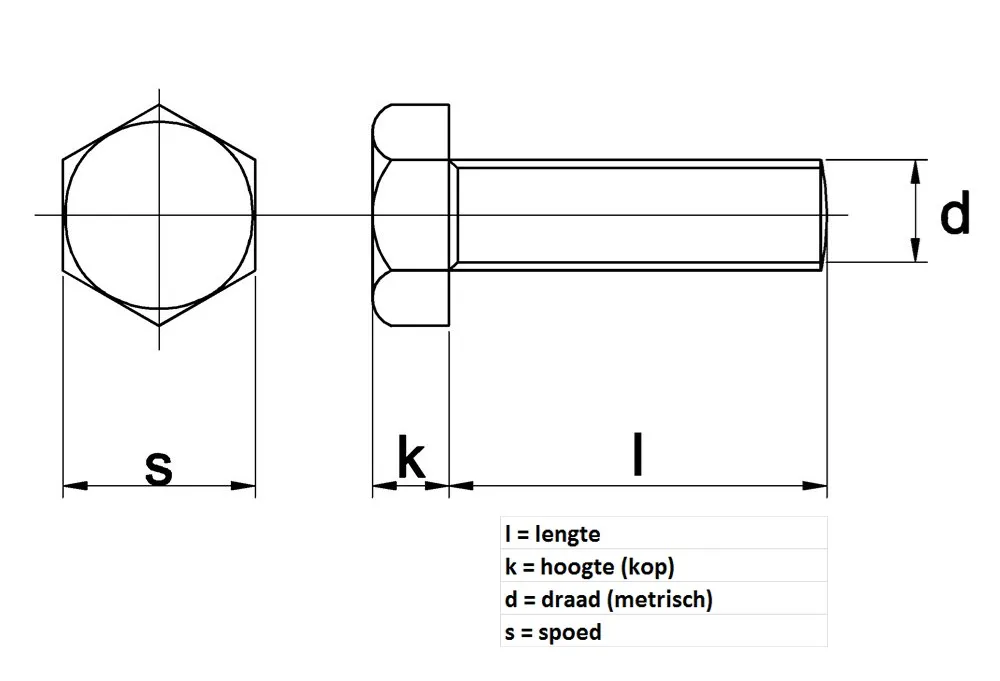 TAPBOUT ZESKANT RVS A2 DIN933 KWALITEIT: 8.8 M16X90MM