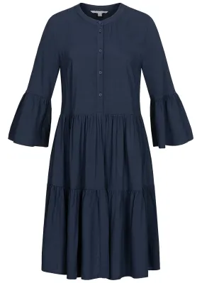 Tom Tailor Damen 3/4 Arm Viskose Stufen Kleid sky captain navy blau